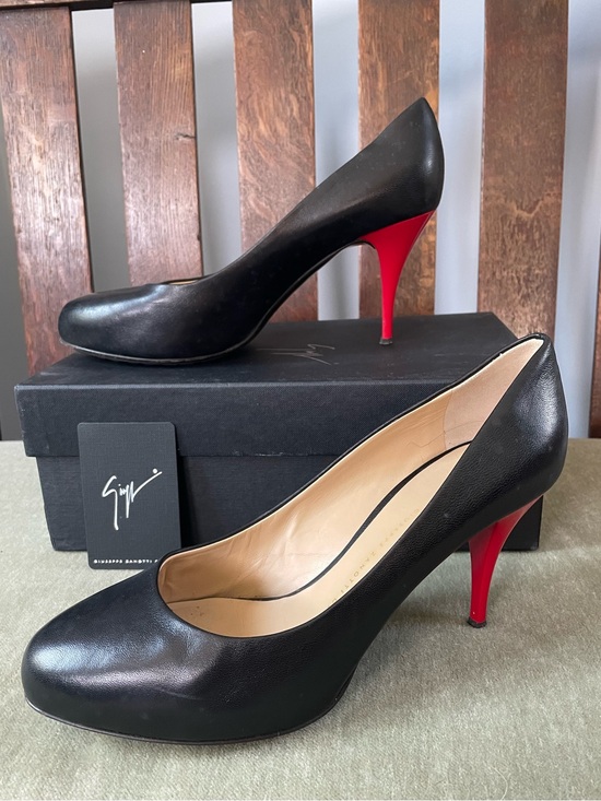 Giuseppe Zanotti Shoes - Giuseppe Zanotti Black Leather Pumps with Red Stiletto Heels